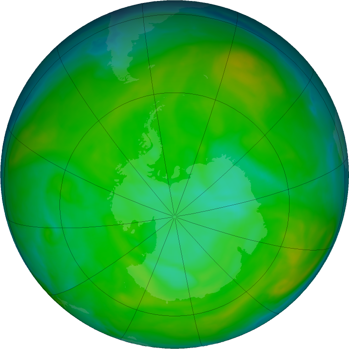 Antarctic ozone map for 10 December 2019
